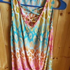 Multicolored colored leopard print knotte tank top